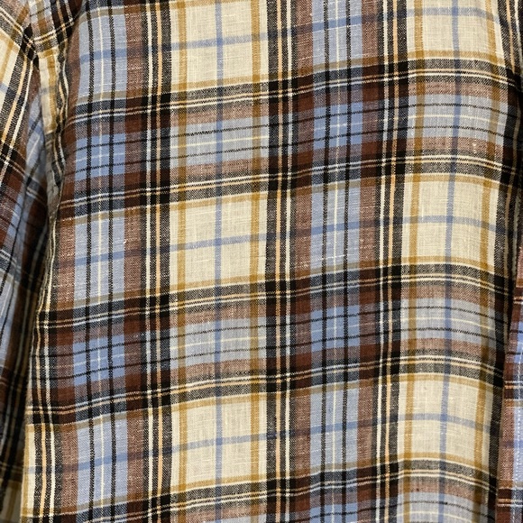 Vince - Long Sleeve Button Up - Tartan Plaid - 100% Linen - Size XL - Picture 2 of 5